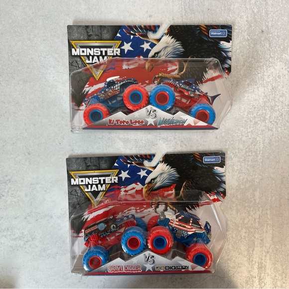 2025 Stars and Stripes EL Toro Loco, Megalodon, Grave Digger, and JCB Digatron - Picture 1 of 3